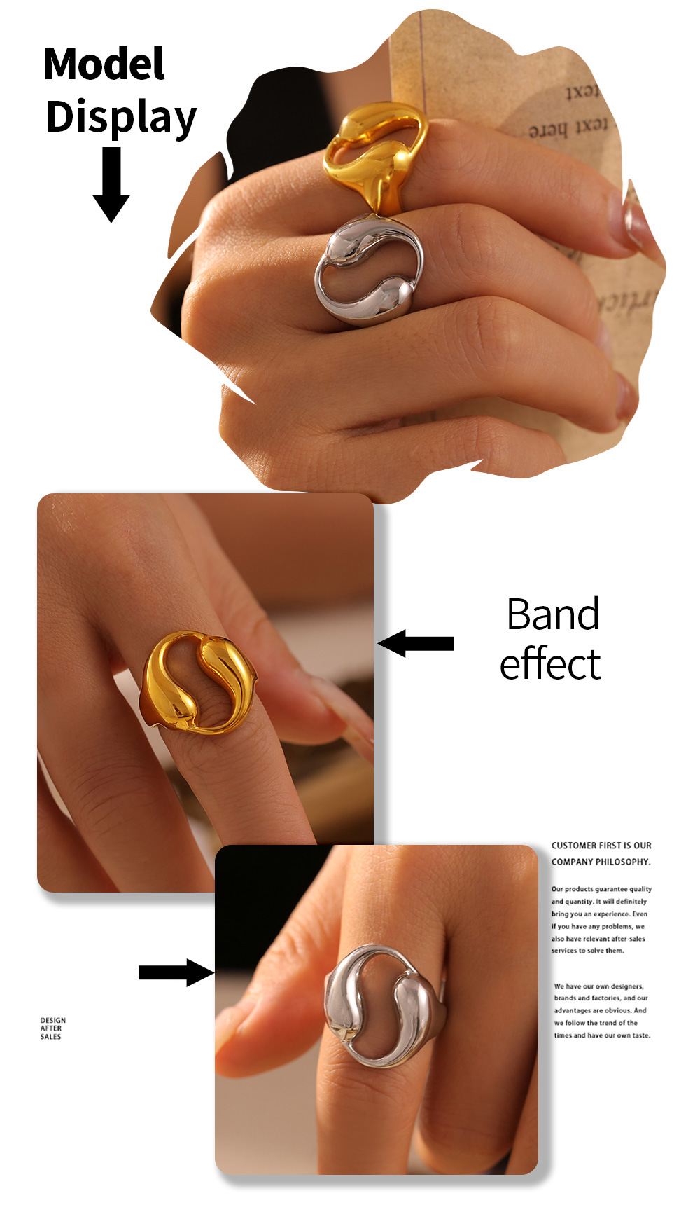 Anello da donna versatile personalizzato con doppia goccia circolare cava in acciaio al titanio, resistente allo sbiadimento_voghion.com