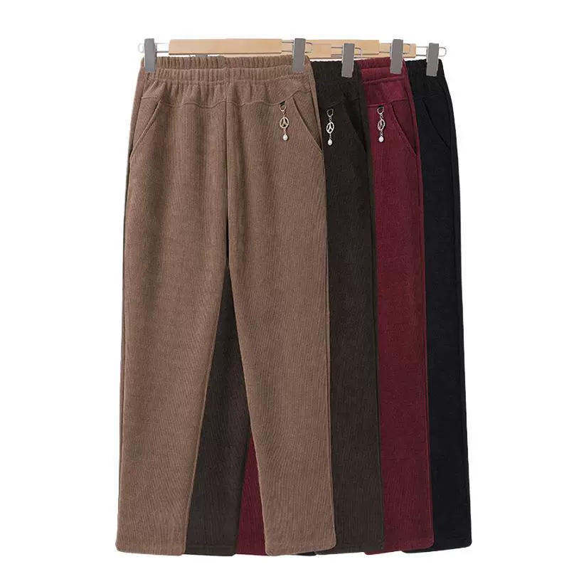 Мама брюки Весна и Осень пожилого возраста эластики Прямые свободные вельветовые брюки с высокой талией большой размер плюс толстые брюки женские брюки