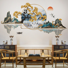 3D three-dimensional Chinese style landscape wall stickers for living room, bedroom, entrance hall, self-adhesive decorative stickers, study wall layout