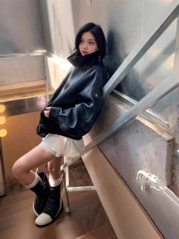 黑色皮衣外套女酷飒风小个子秋季2025超火外套今年流行皮衣高级感|undefined