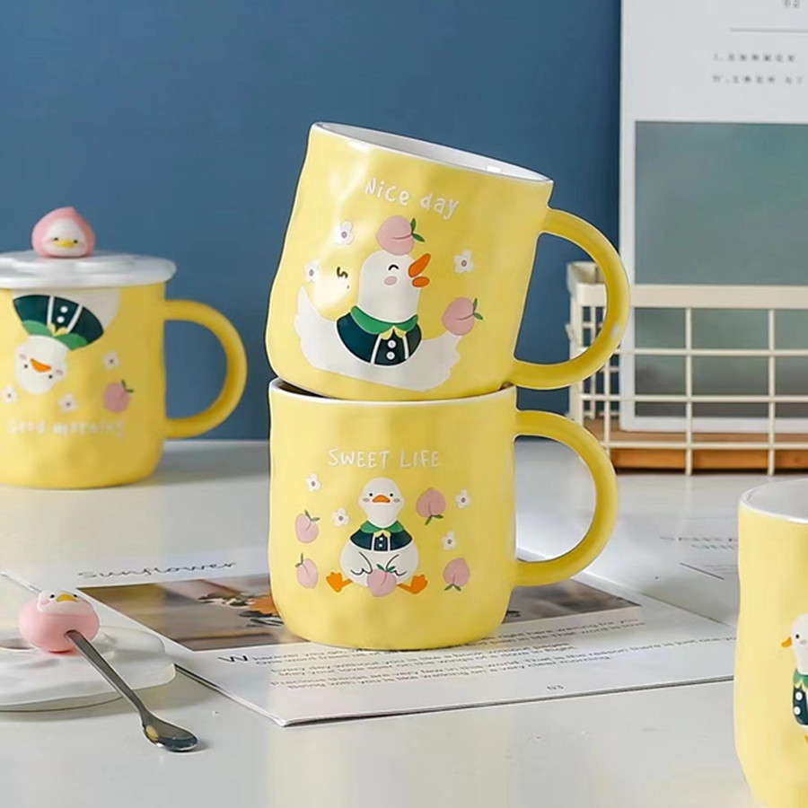 Tazas de cerámica de patos lindos, tazas de cerámica de estudiantes de oficina, tazas de agua para beber café
