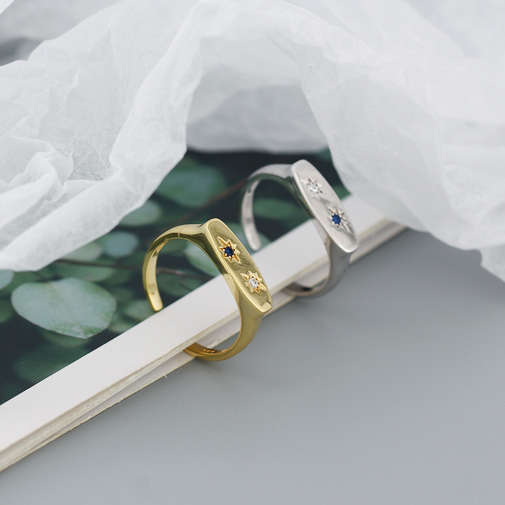 Retro Star Silver Rings Inlay Zircon 925 Silver Rings