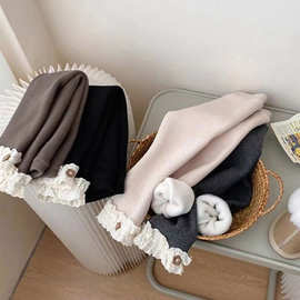 中小童加绒打底裤洋气花边修身儿童冬装外穿长裤宝宝百搭保暖裤子