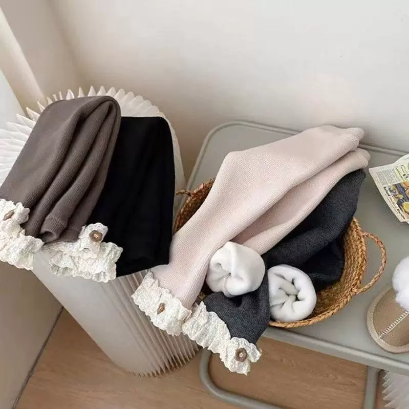 中小童加绒打底裤洋气花边修身儿童冬装外穿长裤宝宝百搭保暖裤子