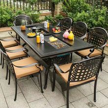 户外桌椅电碳两用铸铝家用BBQ烧烤室外庭院露台花园铁艺长餐桌椅