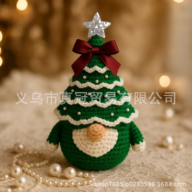 跨境新品钩织Crochet Christmas Tree Gnome圣诞树侏儒家居装饰|undefined