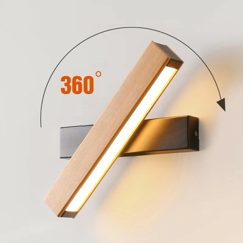 LED亚克力壁灯现代简约创意卧室床头过道壁灯木头壁灯跨境专供