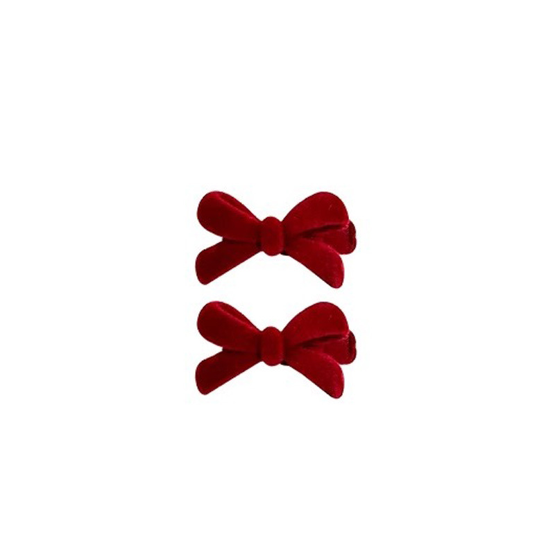 Rojo flocado lazo pequeño clip de agarre para mujer Año Nuevo Cabeza de princesa clip lateral flequillo clip de cabello roto tocado horquilla