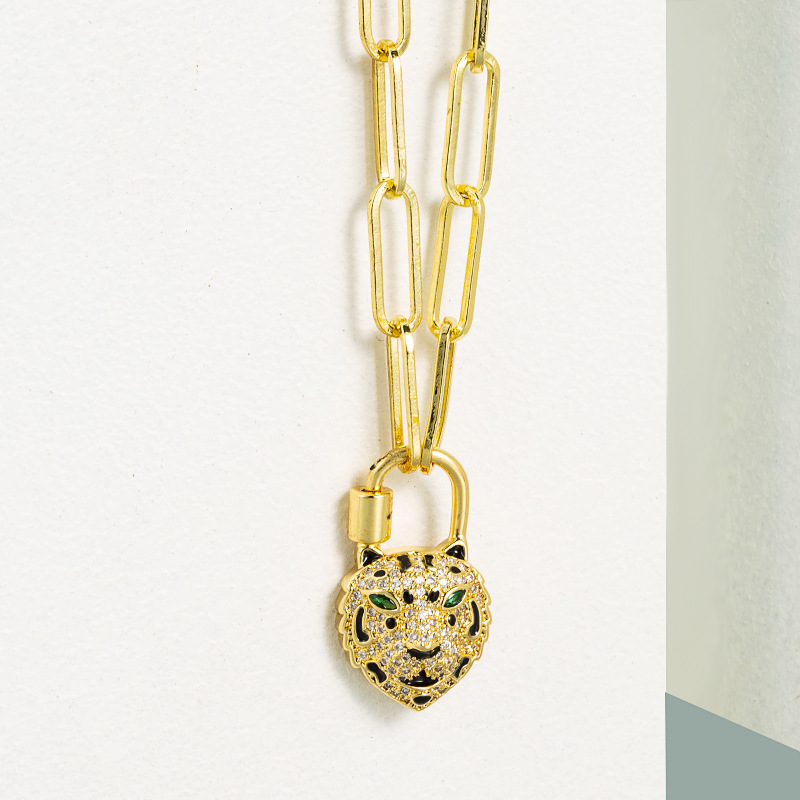 Fashion Copper Micro-inlaid Zircon Tiger Shape Pendant Necklace display picture 2