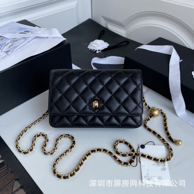 Chanel-style CF women's bag, fortune bag, WOC crossbody bag, gold ball square shoulder bag, trendy small luxury chain bag