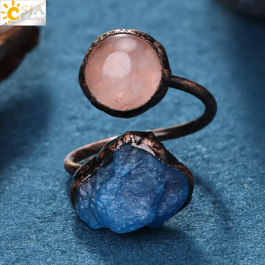 Cross-Border Crystal Jewelry Wholesale Antique Bag Beads Natural Asymmetrical Kyanite Opening Adjustable Ring Hand Jewelry