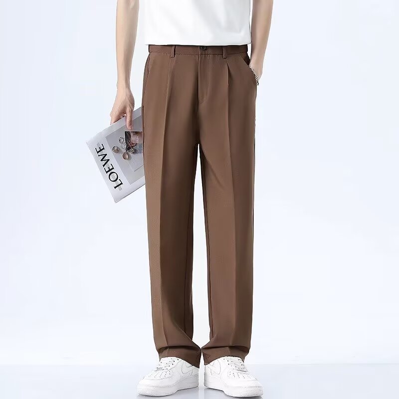 Pantalones casuales coreanos para hombres de verano delgados hielo delgado pantalones recto delgados pantalones profesionales formales sueltos pantalones largos