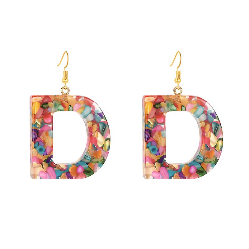 2021 New Colorful Resin Color Shell Letter Earrings Exaggerated Fashion Street Style Earrings display picture 1