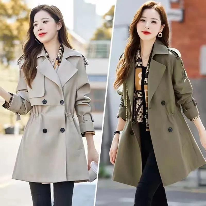 2026 New Korean Style Plus-Size Fashion Mid-Length Trench Coat New Casual Slimming Stylish Jacket Women's Trendy Trench Coat