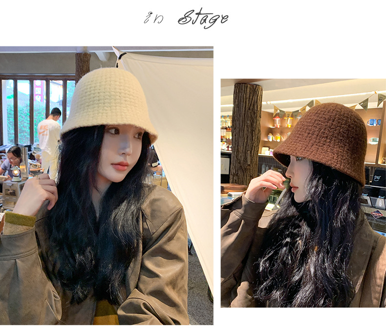 Knitted Hat Children's New Autumn and Winter Face Show Small Solid Color Simple Wool Bucket Hat Warm and Fashionable_voghion.com