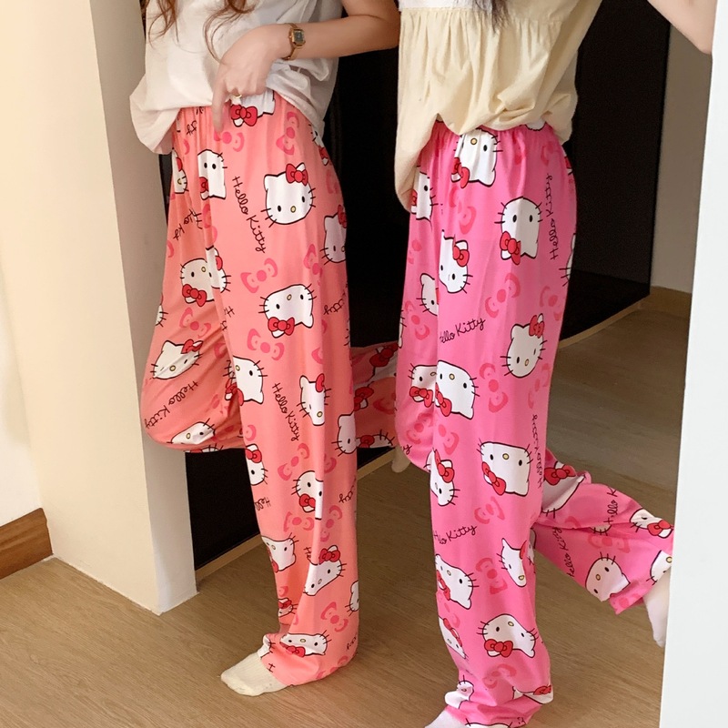 Spring and Summer New Cartoon Cat Pajama Pants Women's Loose Korean Style Home Casual Girlfriend Outfit Pajamas Long Pants