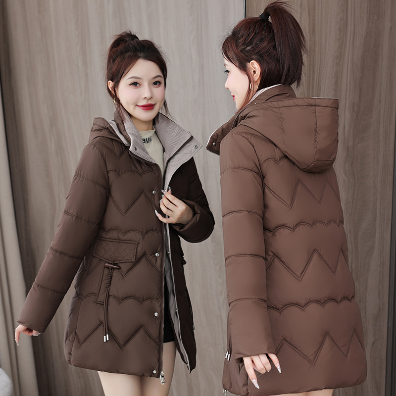 Nuevo abrigo de algodón de pluma para mujeres largo estilo coreano suelto abrigo de algodón delgado chaqueta de algodón encapuchada de tamaño grande abrigo grueso invierno