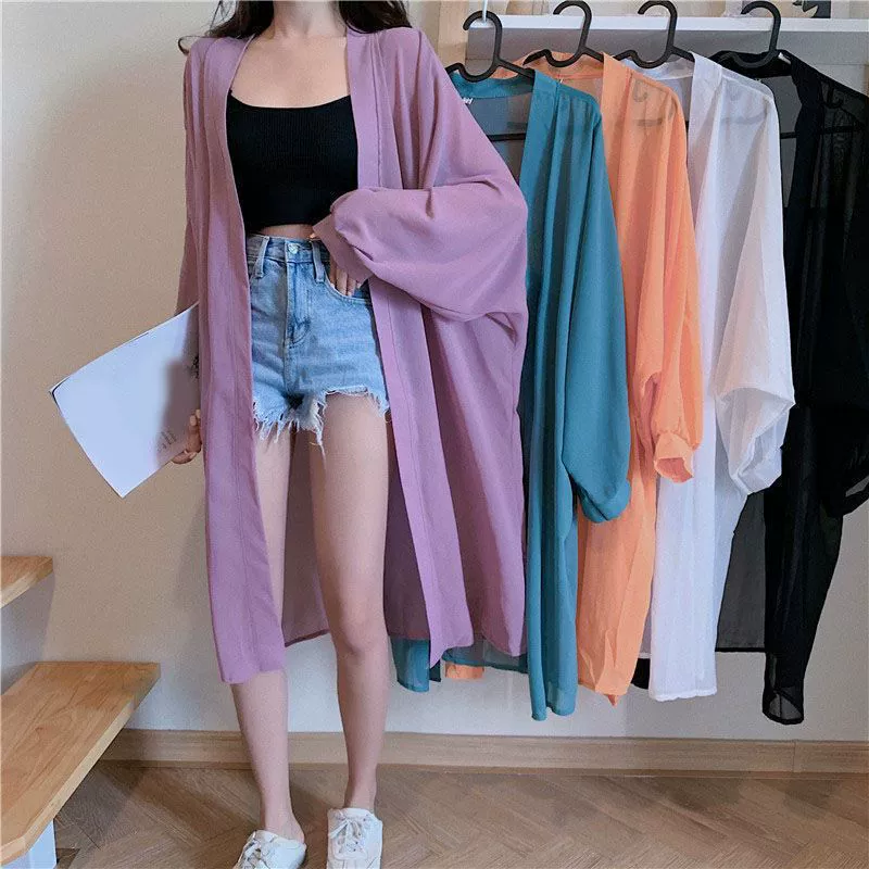 Shirt, cloak, long cardigan, (Physicals), sun protection, internet celebrity, western style, bright catchy style, mid-length