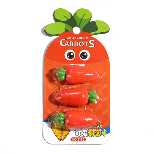 Fruit-shaped carrot-shaped prizes for primary school students, independent card packaging erasers, Korean version, cross-border e-commerce, detachable erasers, wholesale