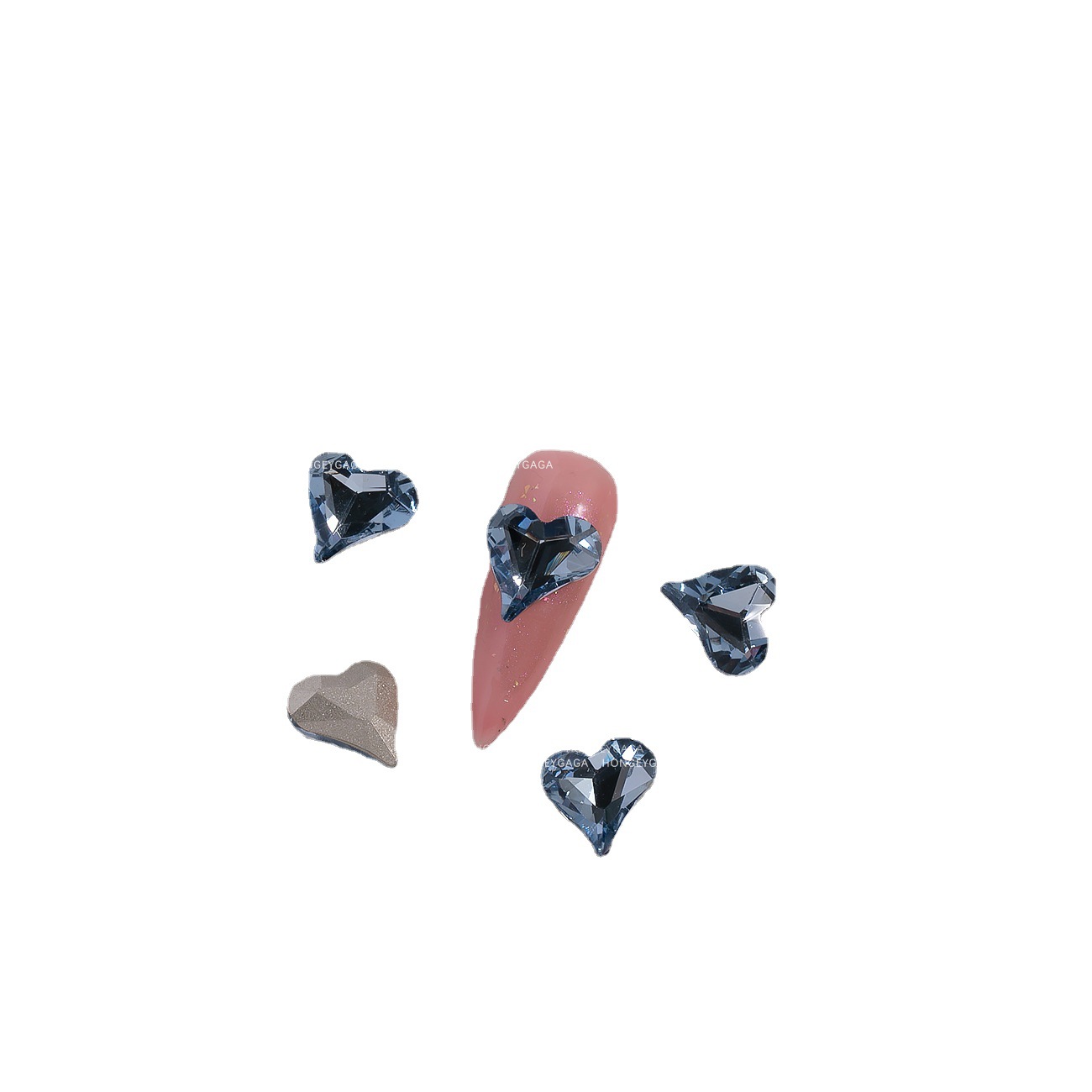 Explosive Crooked Heart Nail art diamond jewelry wholesale net red pink shaped pointy bottom diamond Love nail diamond K9 glass diamond