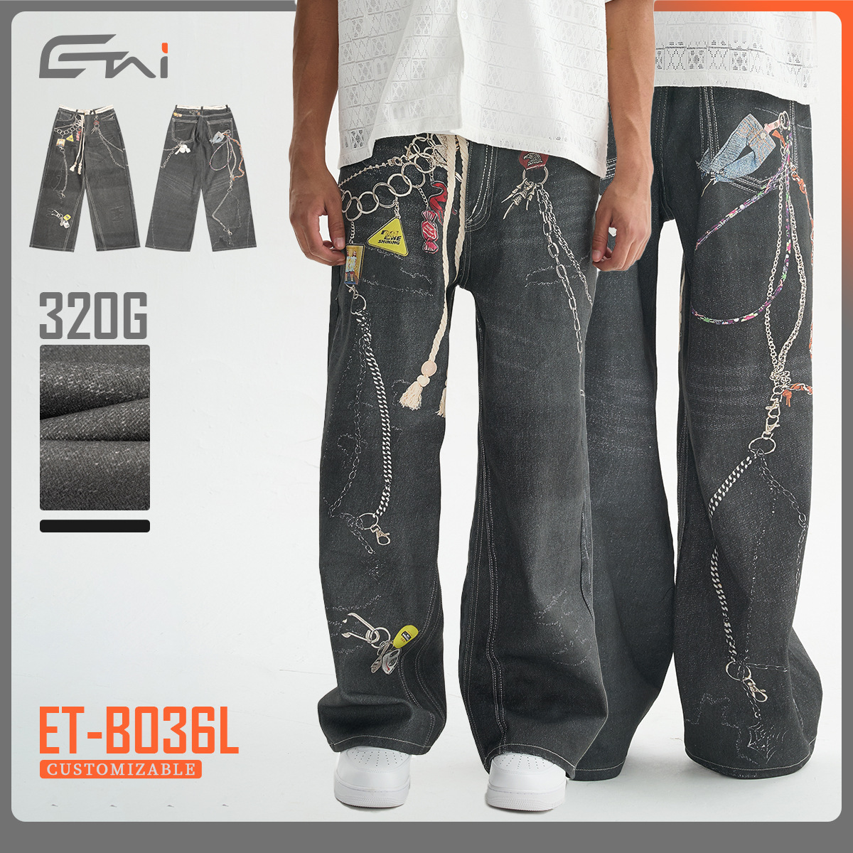 ETAI Hombre| 2025 nuevo tipo de botón impresa en 3D jeans de estilo neutro pesado algodón hombre casual