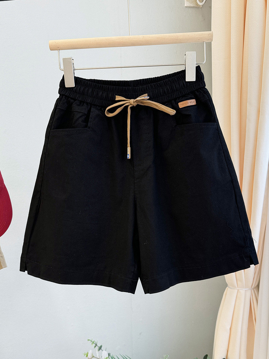 Quần short nữ dáng rộng 5 phân cotton wash phong cách Hàn Quốc — đen