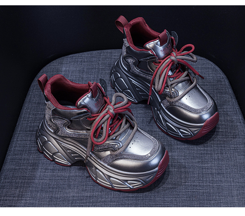 Giày sneaker nữ đế dày tăng chiều cao 9cm phong cách hot trend 2026 — Lớp lót đơn màu tím M2695, M2695- 1m màu cộng với nhung, Lớp lót đơn màu M 2695m, M2695-1 nâu cộng với nhung chi tiết 36