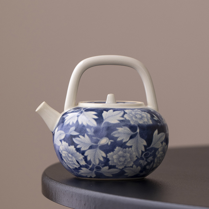 国潮元青花提梁壶功夫茶具手抓泡茶碗单个不烫手家用复古敬茶碗