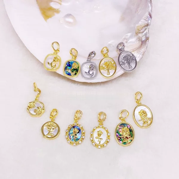 Tree of Life Abalone Shell Detachable Pendant Rose Copper Plated 18K Gold Necklace Universal Clasp Pendant DIY Accessories