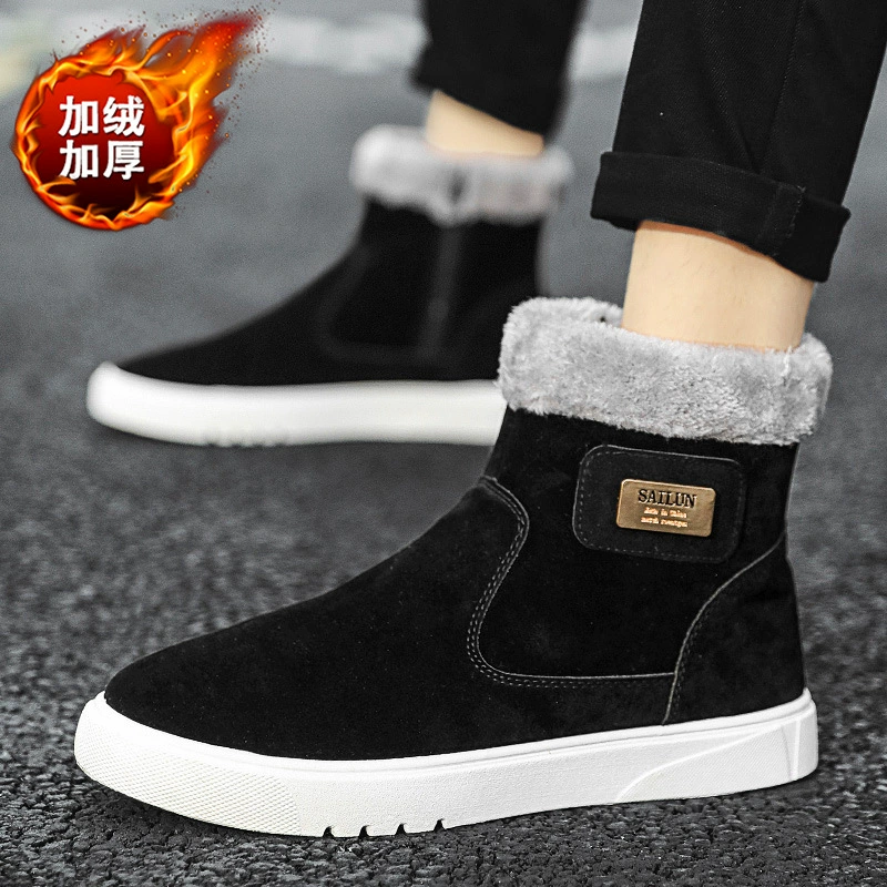 2025 новые зимние спортивные высокие снежные ботинки для студентов, модные бархатные плоские повседневные универсальные кроссовки в корейском стиле для мужчин