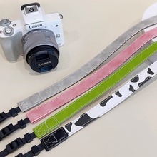 微单反相机背带粉色绿色黑棕咖色奶牛相机包同款软皮质肩带简约款