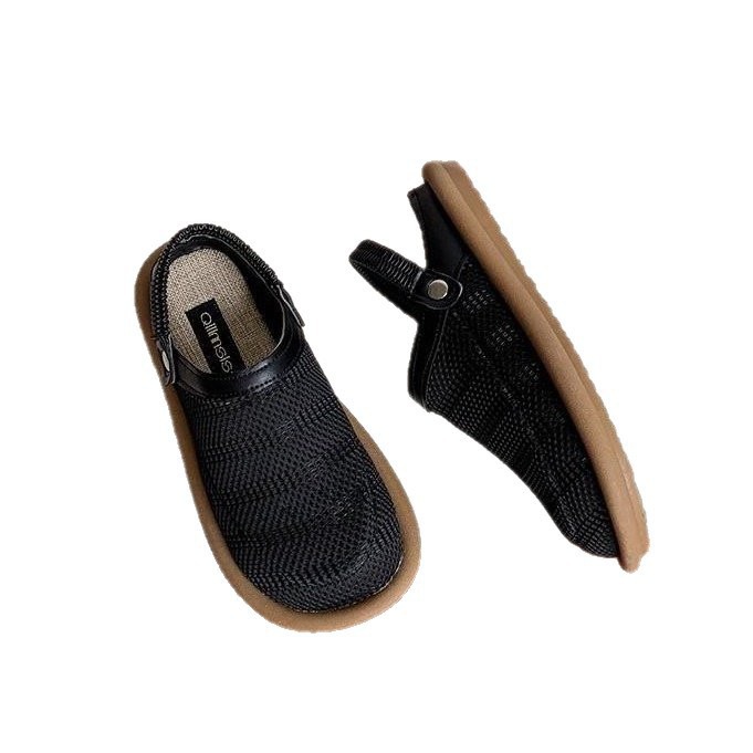 Sandalias de lino para mujeres, dos zapatos con suela suave, mitad de zapatillas de verano penetrar zapatos de agujero de malla plana image 6