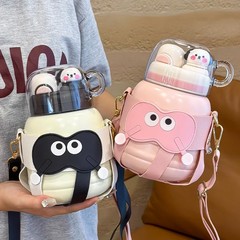 ワンマン犬ファッション保温カップ高颜値大容量ダブルドリンク大腹カップかわいい少女子供かわいいストローカップ