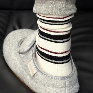 Korean Retro Style Ins Trendy Slimming High-End Color-Blocking Striped Patchwork College Style Slouch Socks Niche Women's Socks