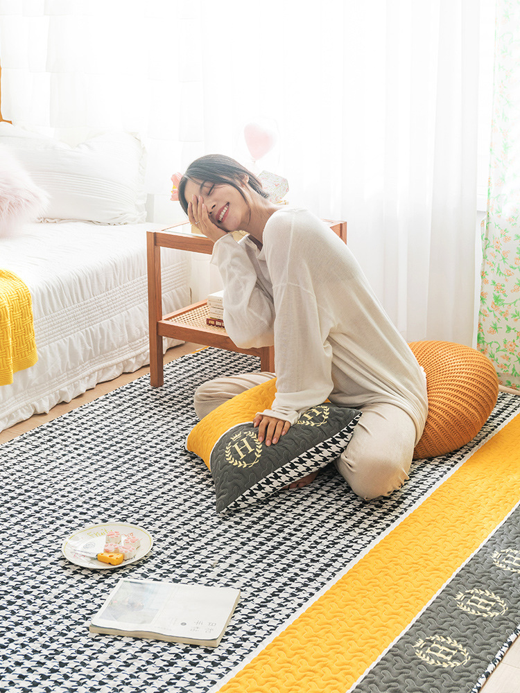 Nordic ins simple pure cotton floor mat bedroom bedside mat living room full of cotton crawling tatami non-slip carpet
