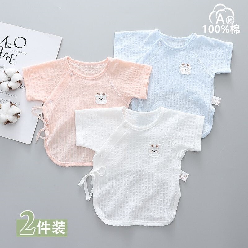 Half-Back Shirt for Newborns, Summer Short-Sleeve Cotton Top for Newborns, Thin Style for Newborns from 0 to 3 Months, Monk-Style Clothing Half-Back Shirt for Newborns, Summer Short-Sleeve Cotton Top for Newborns, Thin Style for Newborns from 0 to 3 Months, Monk-Style Clothing
