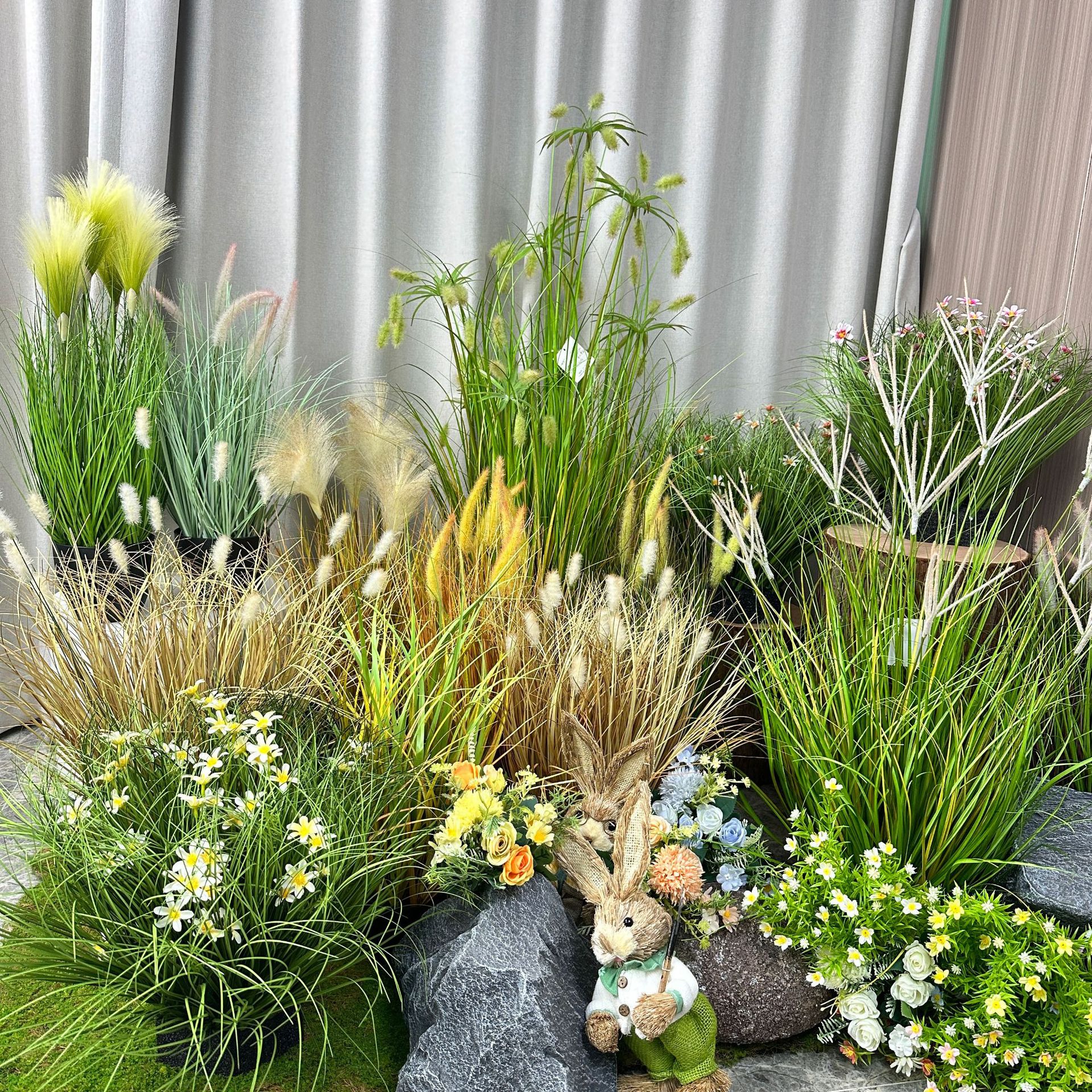 Simulación de plantas verdes, juncos, plantas en macetas, estilo nórdico, simulación de hierba de cola de perro, decoración de interiores, decoración de la sala de estar