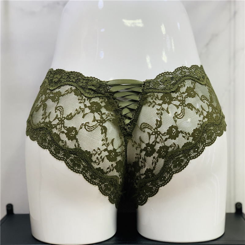 European and American Breathable Low Waist Hollow Lace Underwear Women's Cross Ribbon Solid Color Large Size Briefs Women's Underwear European and American Breathable Low Waist Hollow Lace Underwear Women's Cross Ribbon Solid Color Large Size Briefs Women's Underwear