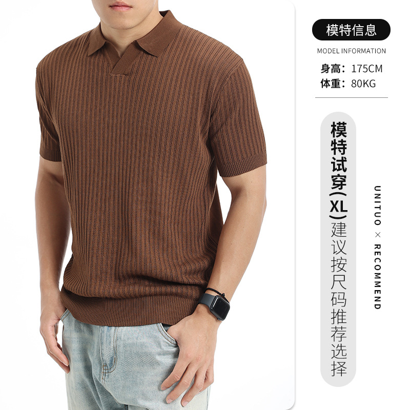 Hombres lujosos de lujo ligero de alto nivel de sensación de pozo polo camiseta de manga corta hombre transfronteriza casual camiseta de cuello de gaviota camiseta superior