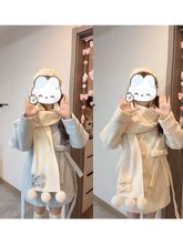 萌妹日记秋冬氛围感日系软妹小熊围巾中长款毛呢外套冬新款女