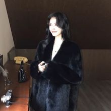 UNMUN皮草秋冬加厚毛毛外套V领宽松显瘦环保狐狸皮草女