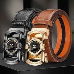 メンズ本革高級合金バックルベルト、ビジネスブランド牛革ベルト、本革ウエストベルト