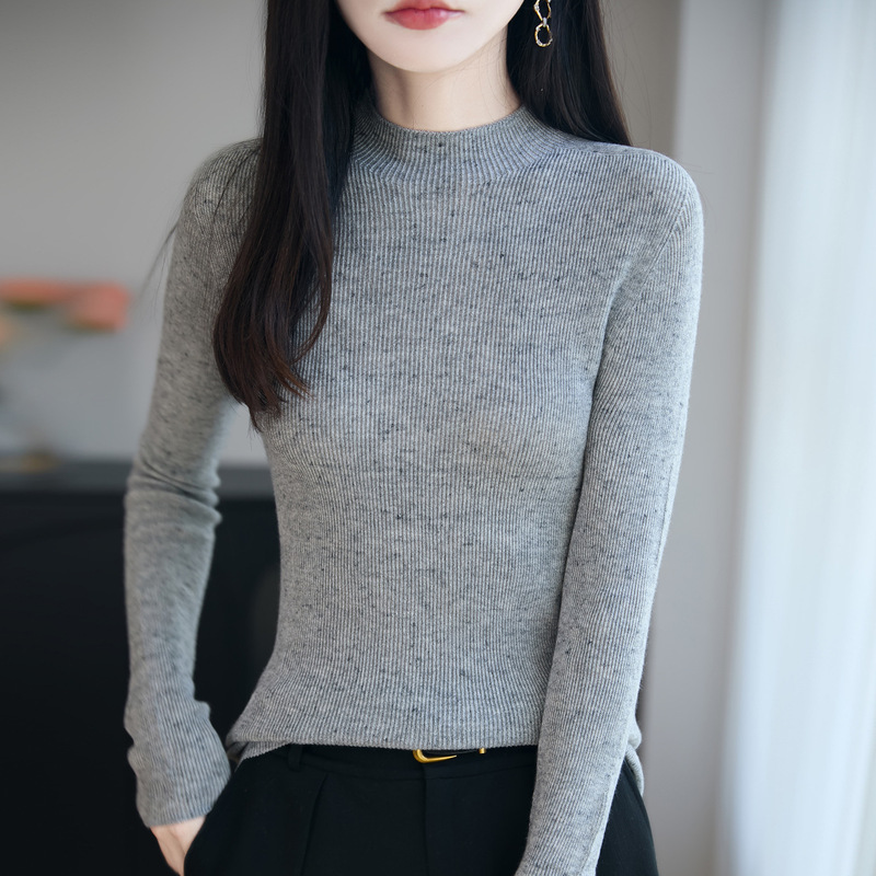 一线成衣无缝点子纱针织衫女2025新款修身保暖长袖半高领打底毛衣|undefined