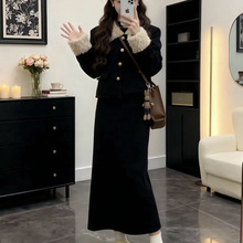 大码女装2025冬季超火搭配一整套高级感羊羔毛正肩外套两件套装裙