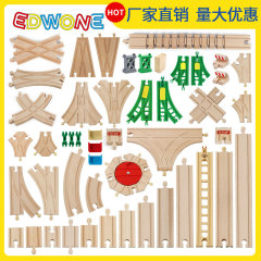 Edwoneケヤキの軌道の列車は子供の木のおもちゃの木製の列車の軌道を詰めておもちゃの卸売りを詰めます。