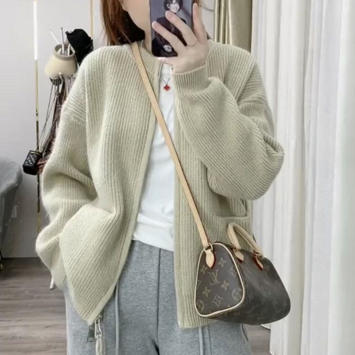 针织开衫女2025秋冬新款韩版圆领毛衣女显瘦双拉链短款小个子外套|undefined