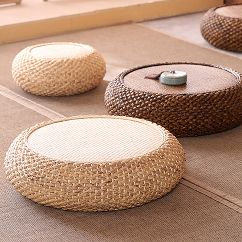 Japanese tatami cushion, woven rattan household sitting stool, tea room Zen meditation sitting cushion, thick round kneeling cushion