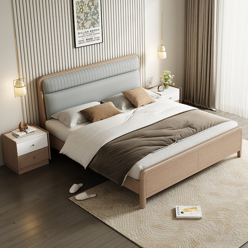 全实木床现代简约橡胶木床架1米8出租房用主卧双人床1.5米单人床
