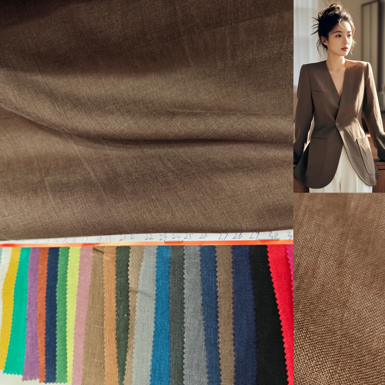 纯亚麻纱砂洗面料高端西装职业风全麻欧美简约风纯麻布面料现货供