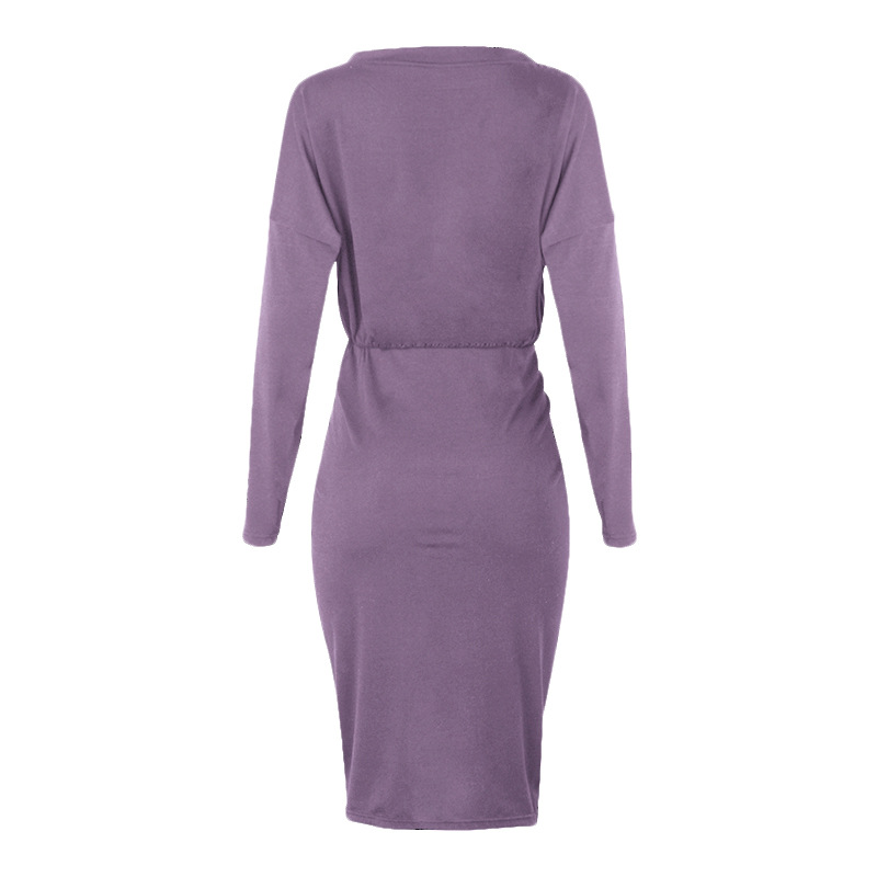 long-sleeved round neck fold sexy irregular dress NSKX36816
